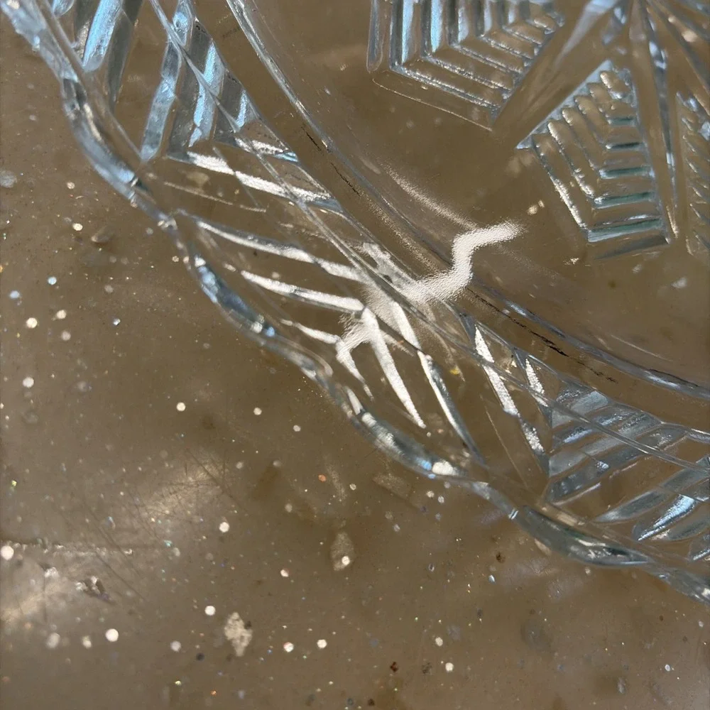 Federal Glass Snowflake Star Chevron Cake Plate Scalloped Edge Vintage Serving